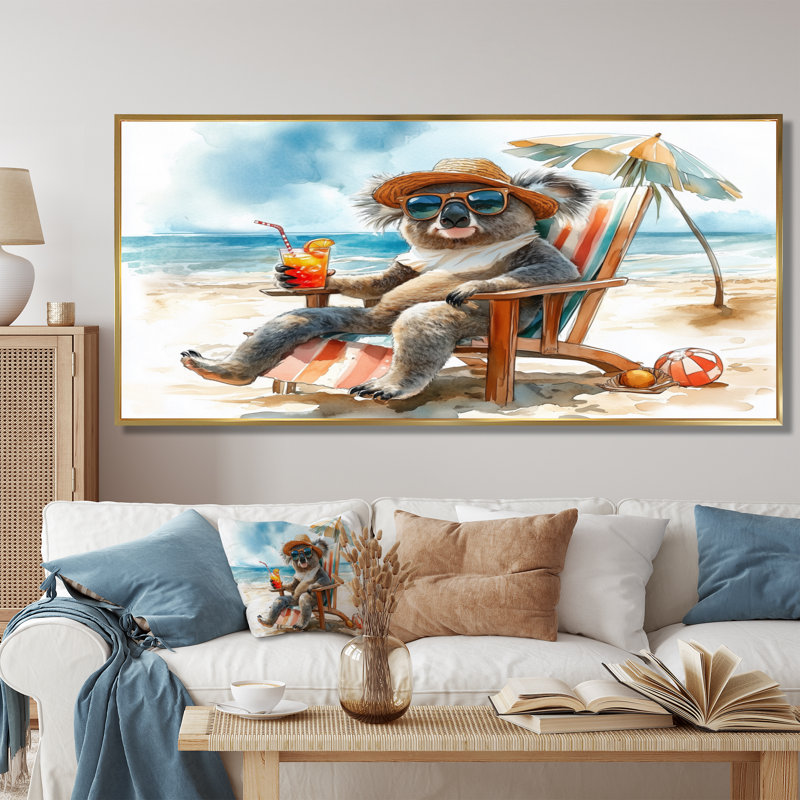 Sammons - décoration murale animaux côtiers, Toile avec cadre flottant or, H 28 po x l 60 po x P 1,5 po