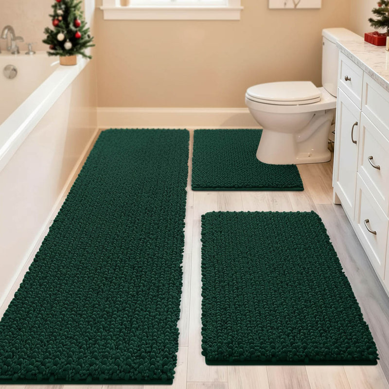 Chenille Non-Slip Bath Mat, Deep Green
