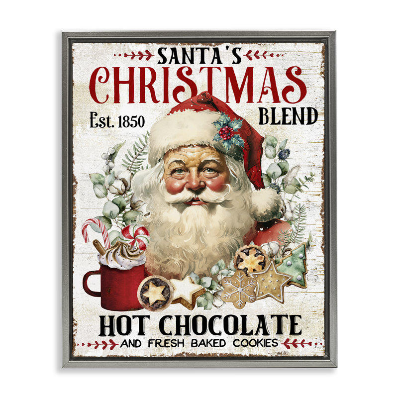 «Santa's Christmas Blend», art mural encadré flottant gris par Creatif Belle, H 21 po x l 17 po, Cadre flottant gris lustré