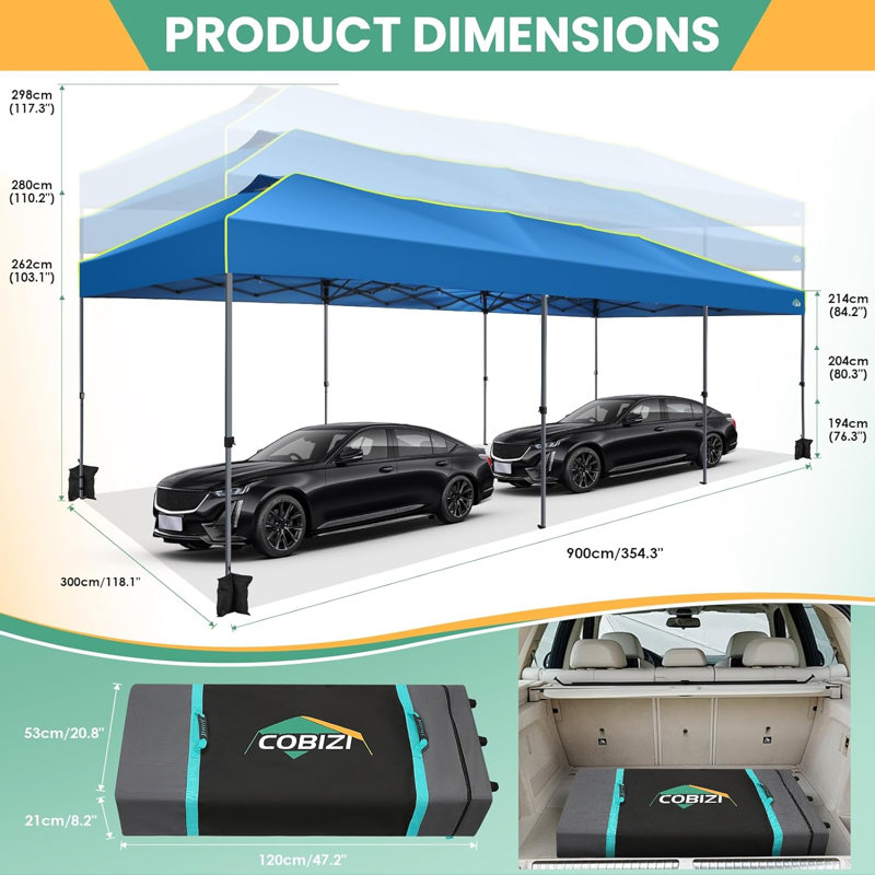 10x30 Pop Up Canopy, Waterproof Pop Up Canopy, Blue