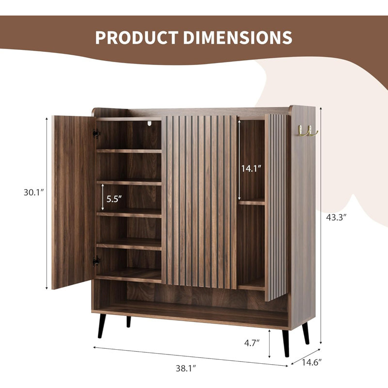 Grande armoire à chaussures Nut-Brown avec 3 portes et tablettes réglables, organisateur pour couloir ou entrée
