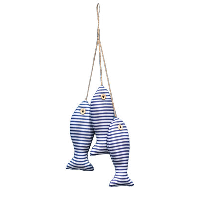 Set Of 3 Navy Blue And White Striped Hanging Fish Decoration