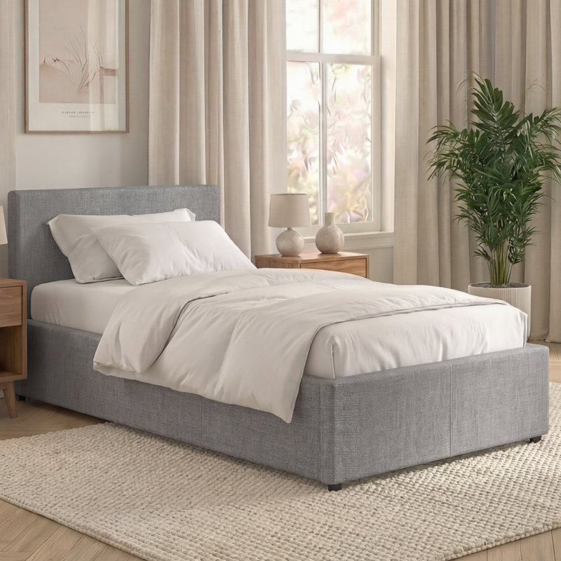 Enya Upholstered Ottoman Bed, UKFR Certified, Single (3'), Light Grey