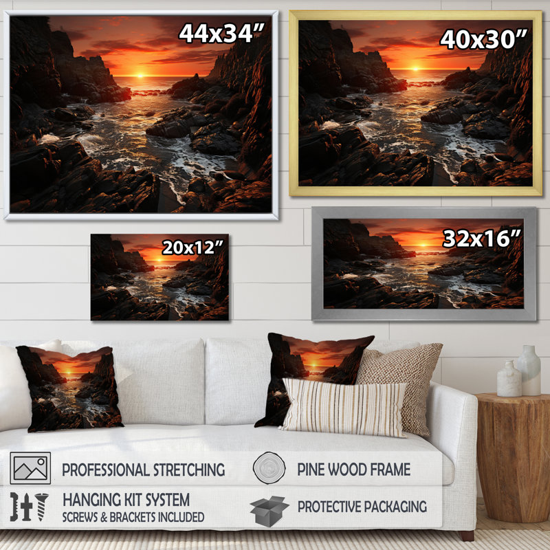 Coastal Twilight III - reproduction sur toile, H 34 po x l 44 po x P 1,5 po, Cadre flottant doré
