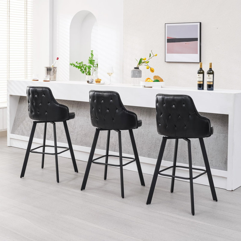 Bar Stools Swivel High Back Bar Height Bar Stools, Black, 3, Bar Stool (30” Seat Height)