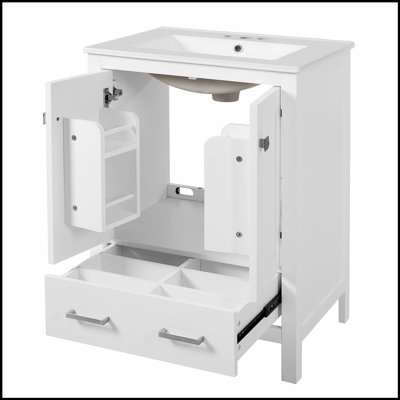 Meuble-lavabo de 48 pouces avec lavabo encastré intégré, armoire de rangement, portes à fermeture en douceur, tiroir divisé et tablette à double couche pour un rangement polyvalent