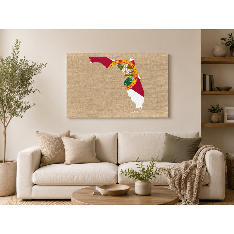Florida State Flag Map - Art mural sur toile paysage, 14" W x 11" H