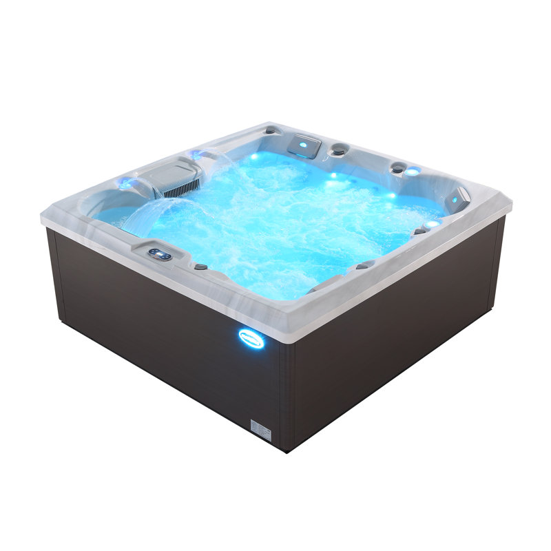 Empava 220 Volt 5 55 - Jet Plastic Rectangle Standard (Hardwired) Hot Tub with Ozonator and Built-In Speaker in Wood Grain