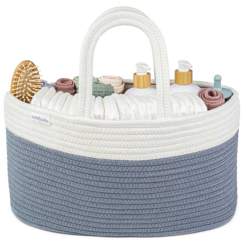 Comfy Cubs Diaper Caddy Organizer - Storage Bin and Car Travel Basket - Tote Bag with Dividers, Pacific Blue
