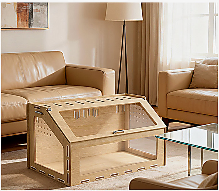 Cage à hamster 39 po avec fenêtre et plateau ouvrable, chêne