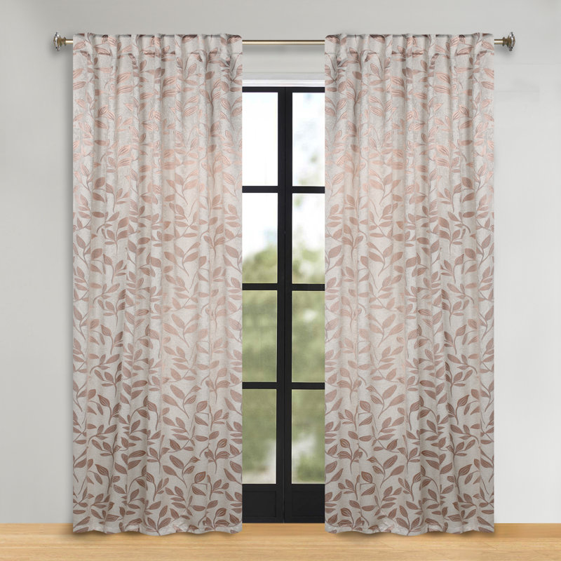  Rideaux occultant 100% polyester à motif de feuilles, Bronze, L 52 po x L 108 po