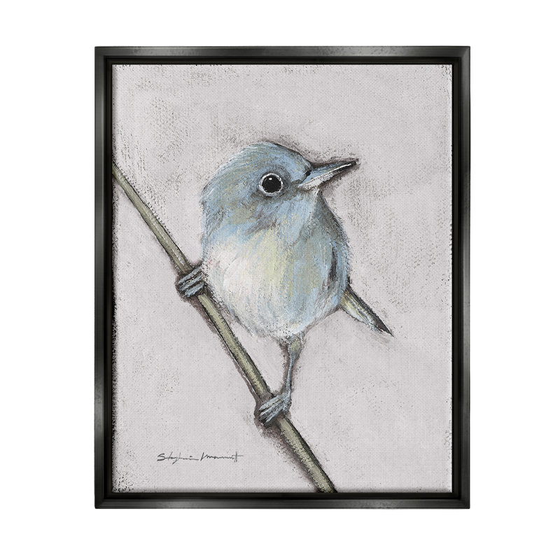 Faune, oiseau perché, peinture sur toile encadrée flottante noire par Stephanie Workman Marrott, H 21 po x l 17 po x P 1,7 po
