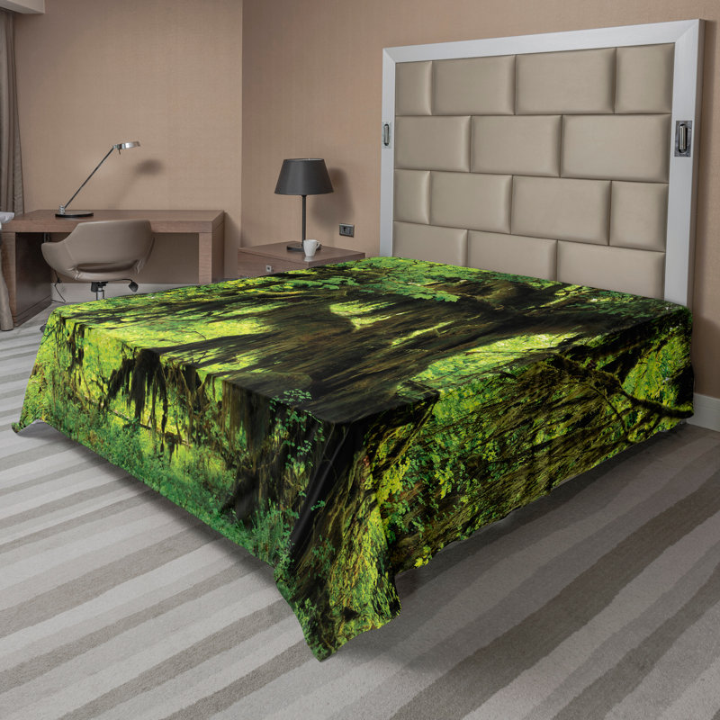 Drap plat Ambesonne Moss Jungle faune vert brun, Drap plat pour très grand lit californien
