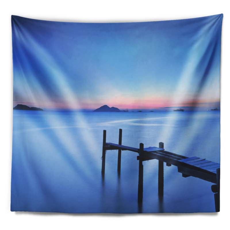 Jetée en bois Seascape avec tapisserie de mer bleue, H 50 po x l 60 po