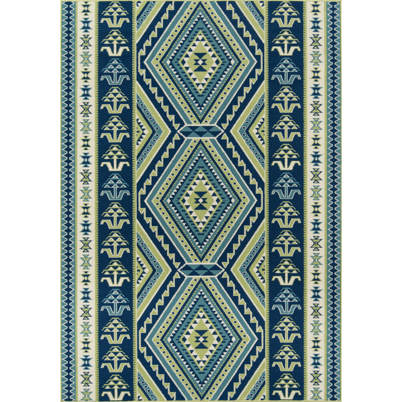 Tapis intérieur / extérieur vert de style sud-ouest Smethwick, Rectangle 8 pi 6 po x 13 pi