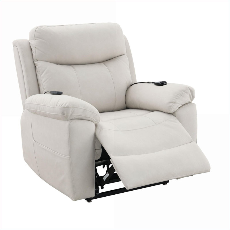 Living Room Relaxation Power Motion Recliner  Warm Beige Polished Microfiber With Lift Heating and Massage