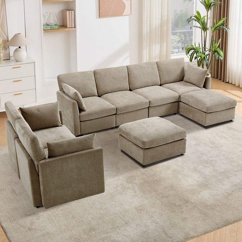 Canapé-lit modulaire rembourré modulaire avec repose-pieds 110,2 po Sarang, Mélange de polyester kaki