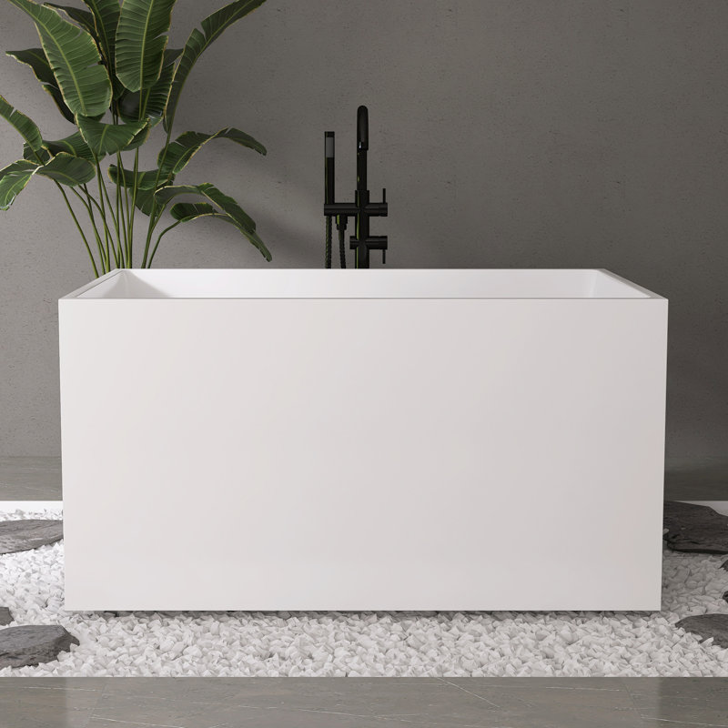 Fslefay 47'' Acrylic Freestanding Soaking Bathtub With Seat,Square Shape Soaking Bathtub with Overflow