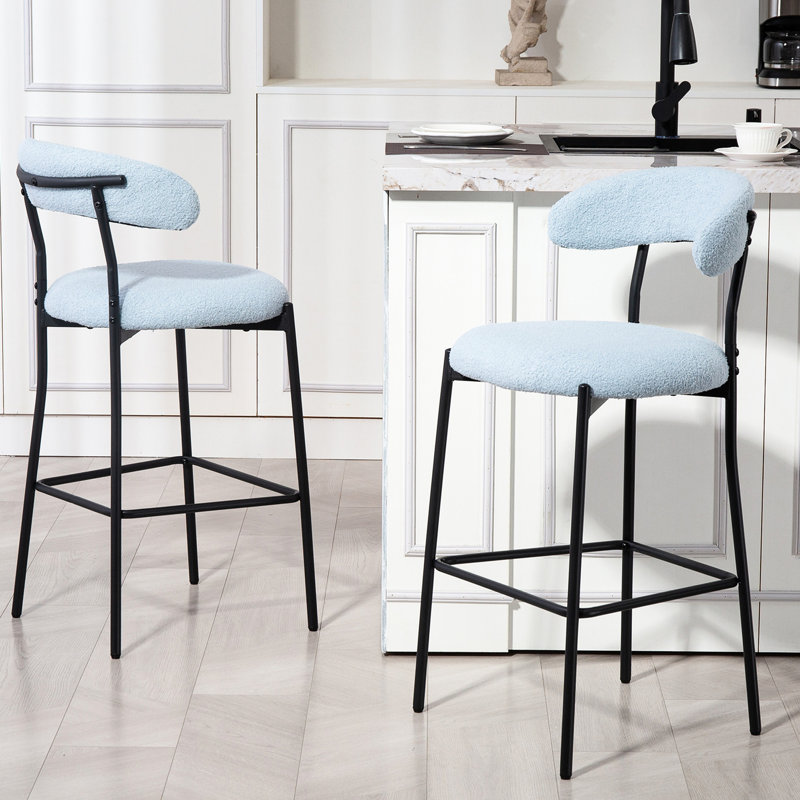 26 tabourets de bar bleus de 26 po avec rembourrage en mousse haute densité, structure douce et métallique, convient pour un îlot de cuisine, un salon ou un bureau à dossier ouvert en tissu, coussin, base thermolaquée noire, cuisine,