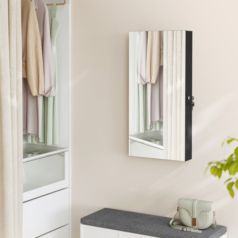 Armoire à bijoux avec miroir à suspendre, Noir, noir, noir, noir
