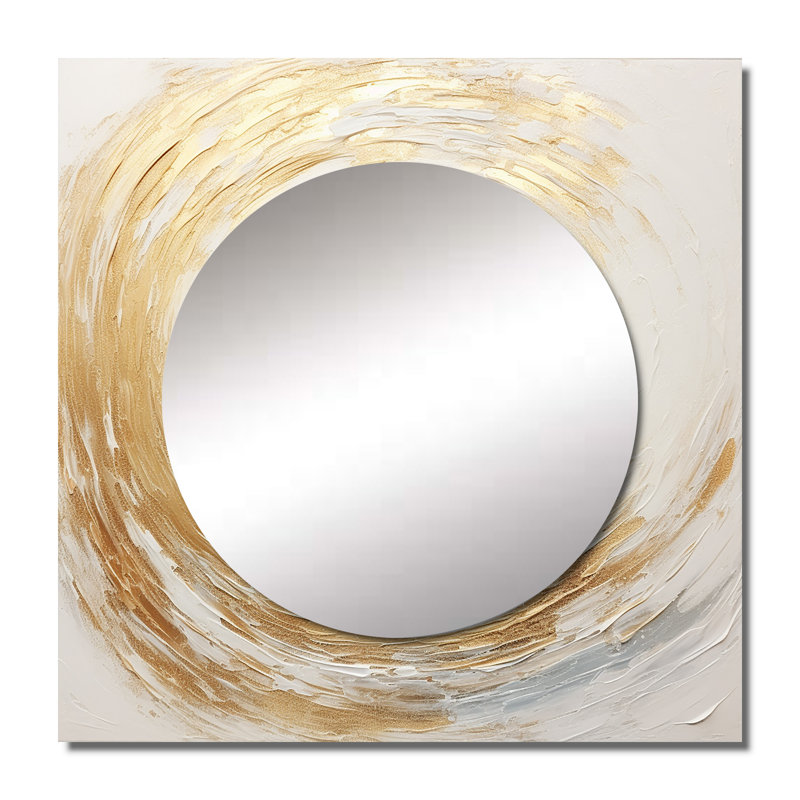 Creaghan - art mural en miroir à spirales abstraites en forme de vortex abstrait doré et blanc pour salle de bain