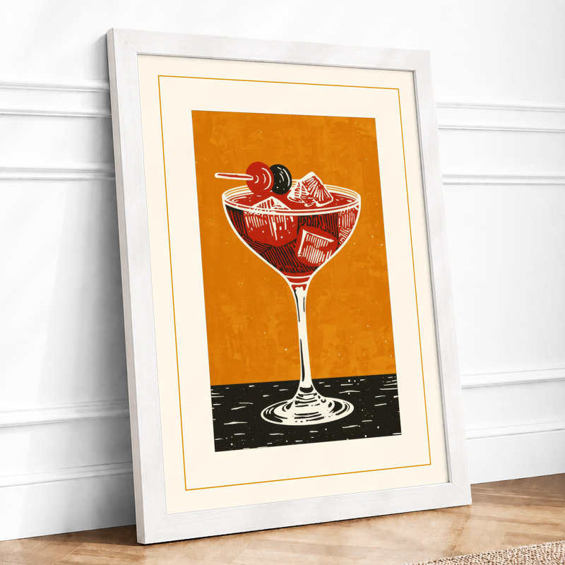 Cocktail on Black Retro - Framed Print, A3 - 42.0 x 29.7 cm, White