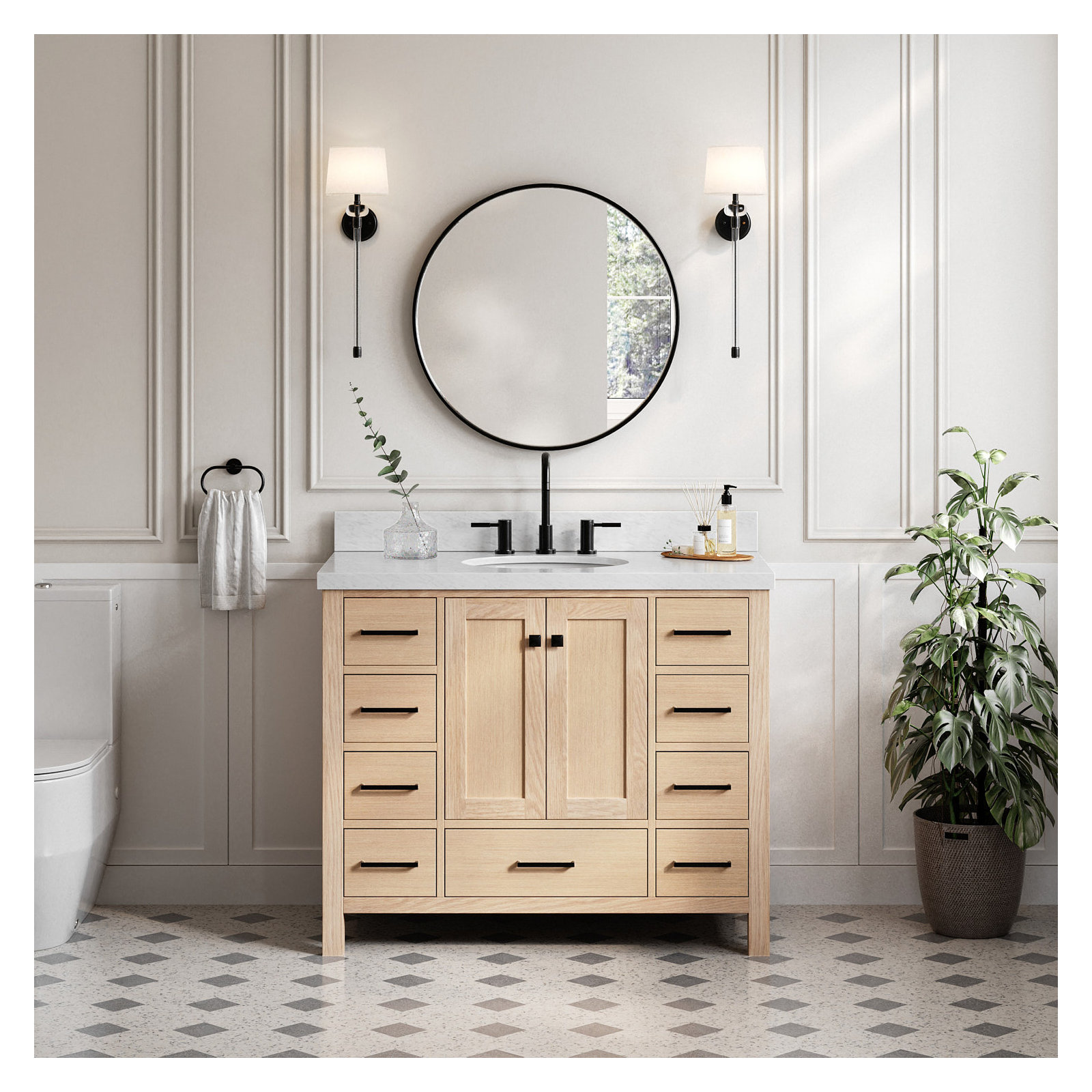 Cambridge 43'' Single Bathroom Vanity, Oak / Matte Black