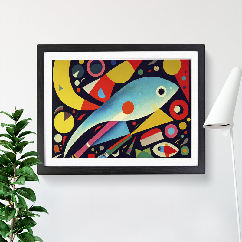 XH1022-3856X Fish Abstract Vol.1 1 Piece Single Picture Frame Painting, 46cm H x 64cm W x 2cm D, Black