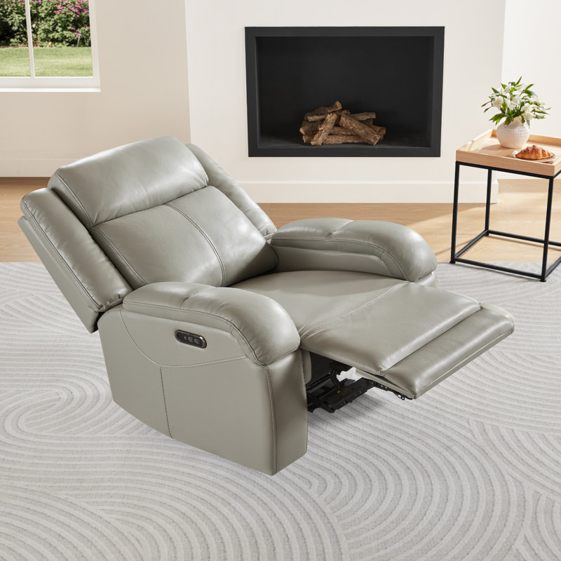 Fauteuil inclinable électrique Zachery, Cuir véritable gris