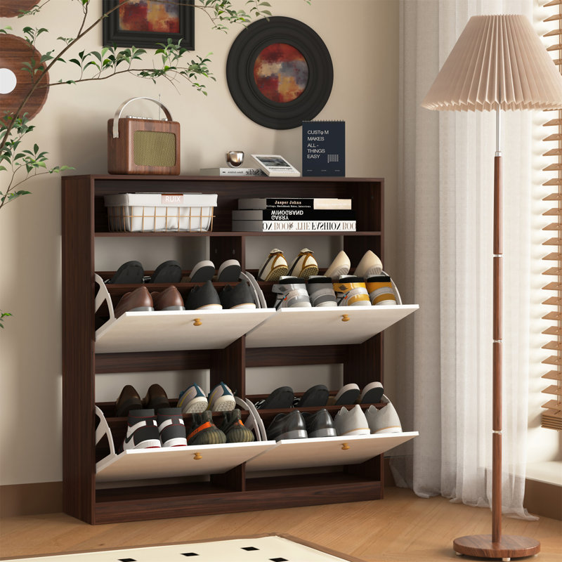 Armoire à chaussures avec 4 tiroirs rabattables, Noyer