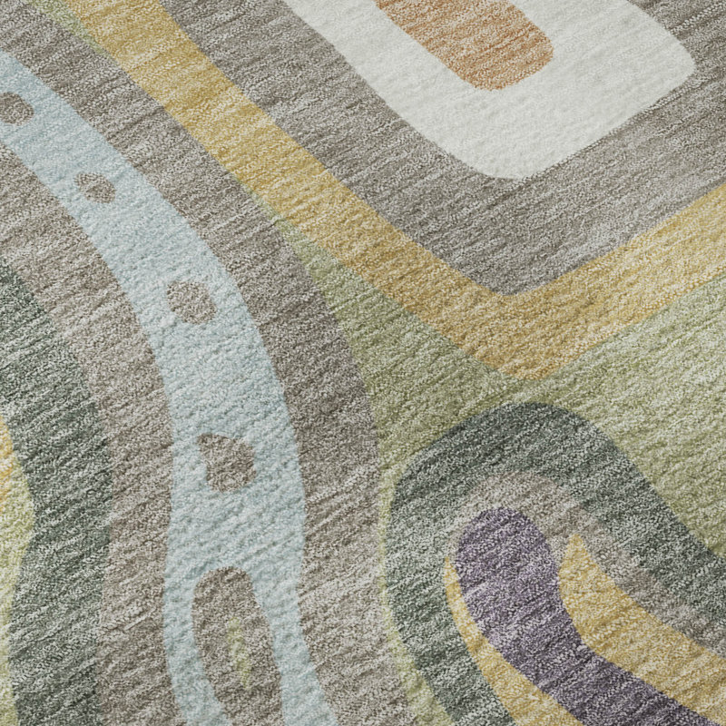 Tapis de qualité supérieure Mid-Century lavable à la machine de qualité supérieure Mayfield AMF2488, Green, 5' x 7'6"