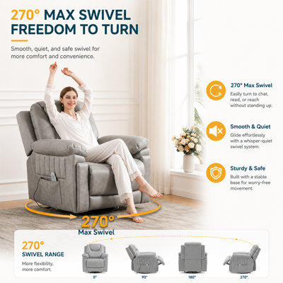  Fauteuil inclinable électrique à bascule pour adultes avec 3 vitesses, télécommande câblée, fauteuil inclinable électrique à bascule en cuir, fonction minuterie berçante 5 à 15 minutes, pour le salon / la chambre de bébé, gris