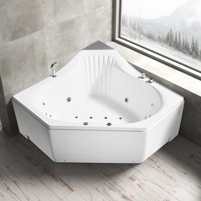 59'' x 59'' Corner Whirlpool Acrylic Bathtub with Faucet