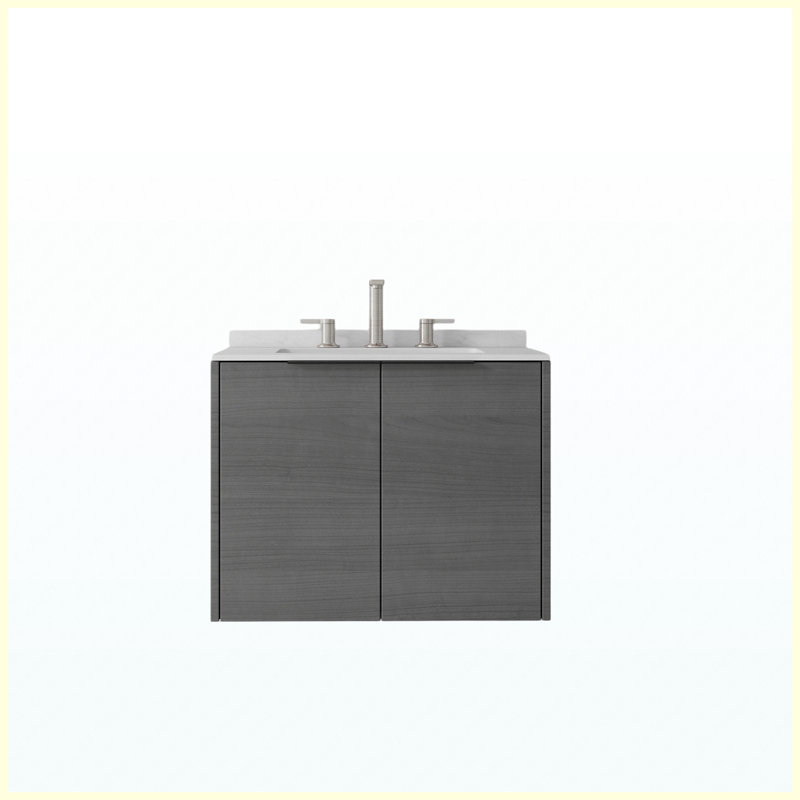 24 meubles de salle de bain flottants avec lavabo, comptoir et dosseret en marbre de culture blanc de 0,6 po Carrara, porte en contreplaqué à fermeture en douceur, gris