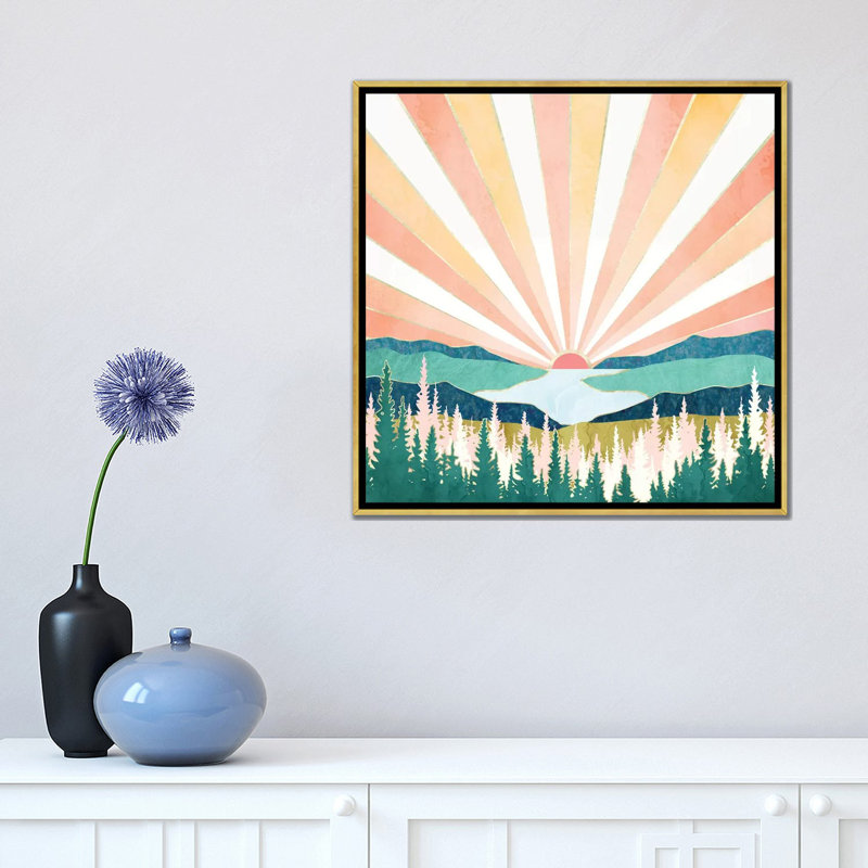 Coucher de soleil d'été - impression, Aucun mat, H 18 po x l 18 po x 1,5 po, Toile encadrée d'or
