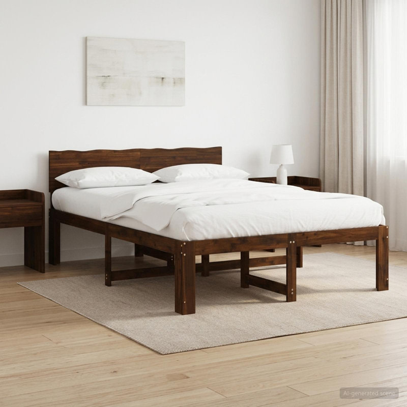 Solid Wood Bed Frame, Double (4'6), Dark Brown