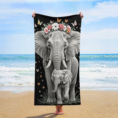 Quick Dry Microfiber Cute Elephant Beach Towel, 50 x 60 in