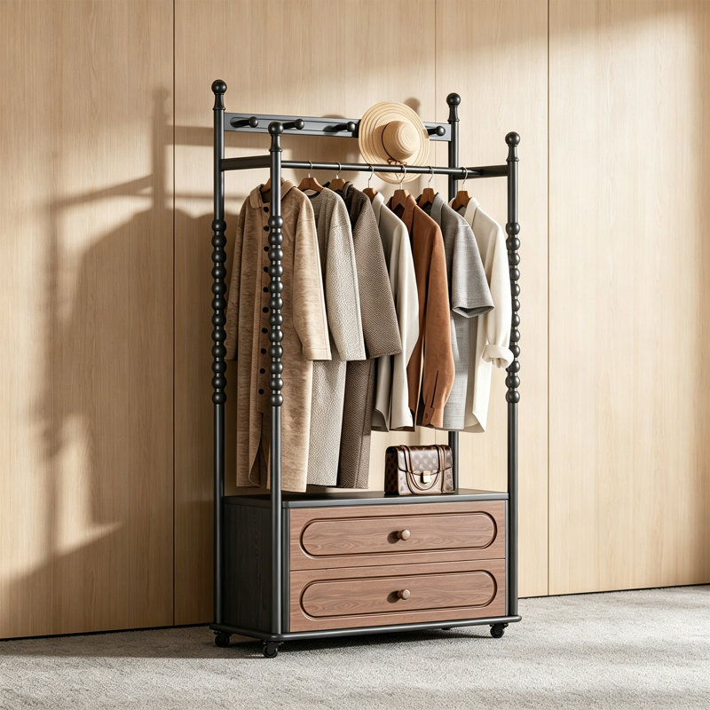Ash Wood Freestanding Entryway Coat Rack, Black/Brown