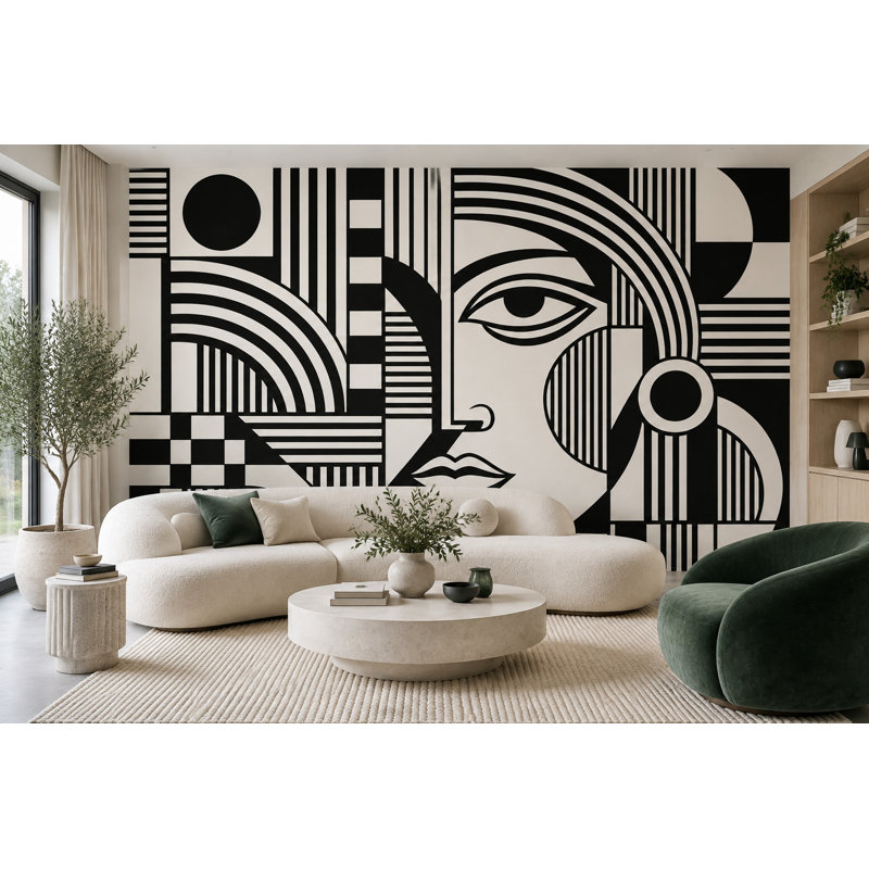 Papier peint géométrique monochrome à motif mural, 200"x120", Peel and Stick