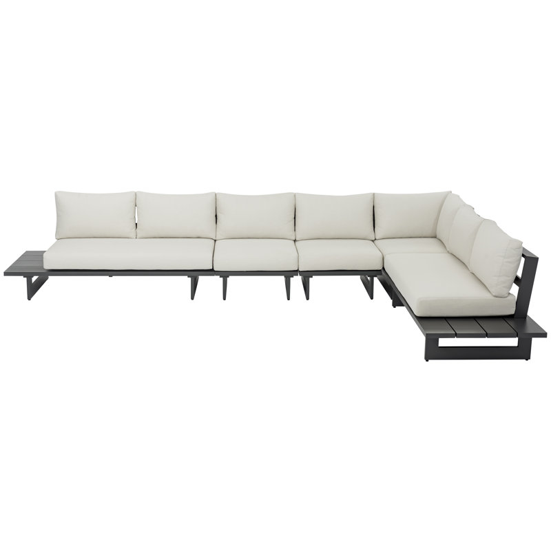 Canapé modulaire d'extérieur de 157 po avec coussins de 157 po de largeur, Crème, gris