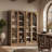 Set of 2 67" Storage Cabinet, 6 Shelf Glass Bookshelf, Camel-1850645138