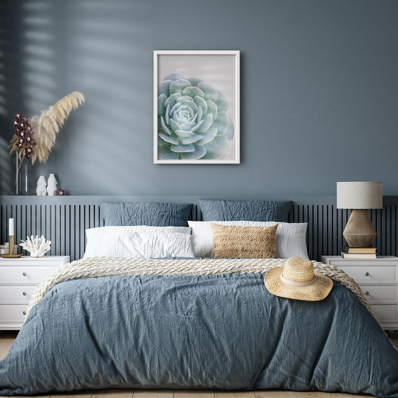 Rosette verte douce, gros plan, illustration botanique, petit décor, œuvre d'art, H 14 po x l 11 po, Blanc