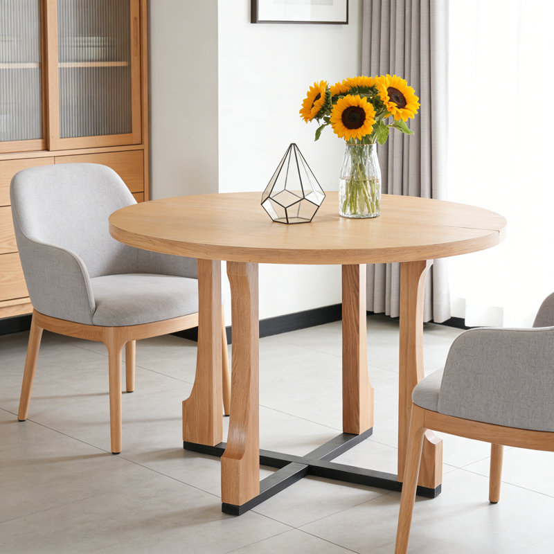 48" Round Dining Table, Natural/Black