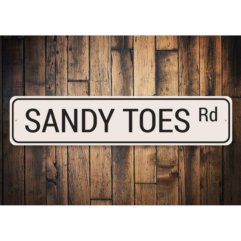 Plaque en aluminium Sandy Toes Road, H 4 po x l 18 po x P 0,04 po