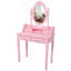 Ensemble de coiffeuse avec miroir et tabouret rembourré Pink Princess, coiffeuse en bois à 4 tiroirs pour chambre de fille, coiffeuse avec beaucoup de rangement-1085241307