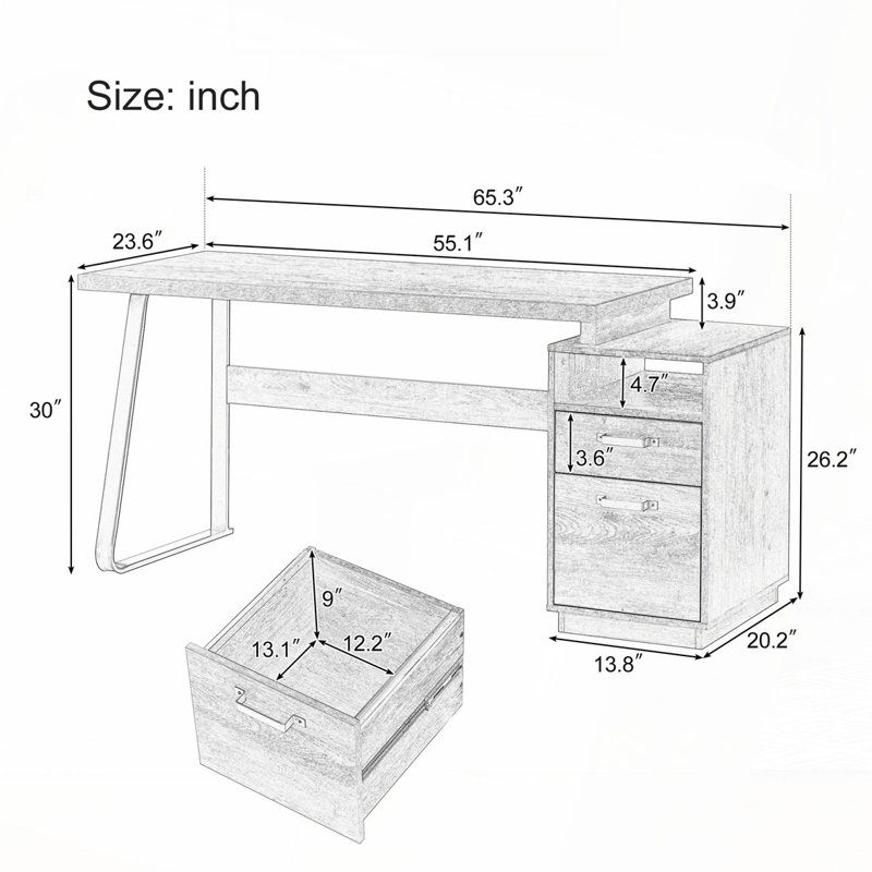 Home Office Computer Desk with Drawers/Hanging Letter-size Files