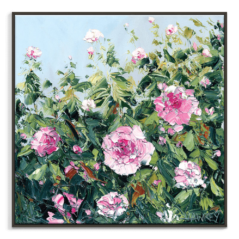 Pink Roses by Angela Hawkey - Painting, Black Framed, 76cm H x 76cm W x 5cm D