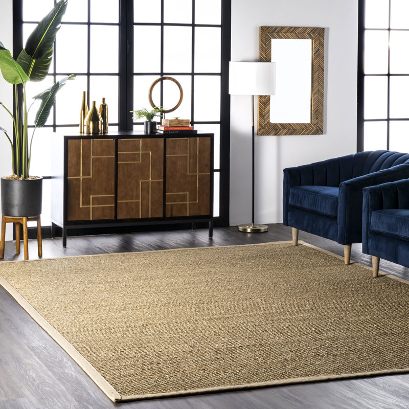 Palacio Farmhouse Seagrass Area Rug in Beige, Square 8'
