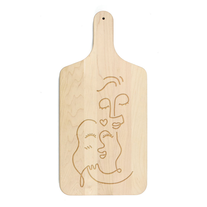 Drawn Love Faces Cutting Board, Maple