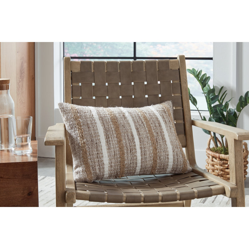Rectangular Brown Cotton Linen Lumbar Accent Pillow